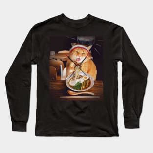 Funny Cat Eating Ramen Noodles Long Sleeve T-Shirt